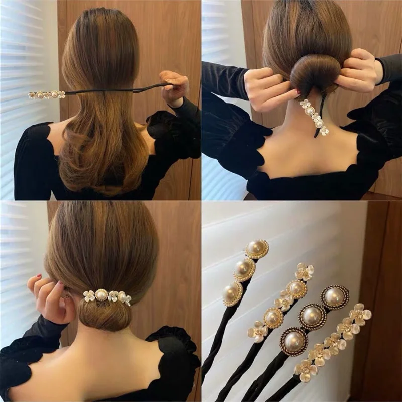 Elegante fabricante de moños de flores y perlas, rizadores de pelo coreanos para perezosos, accesorios de estilismo, horquilla, trenzado de cabello, herramientas de estilismo