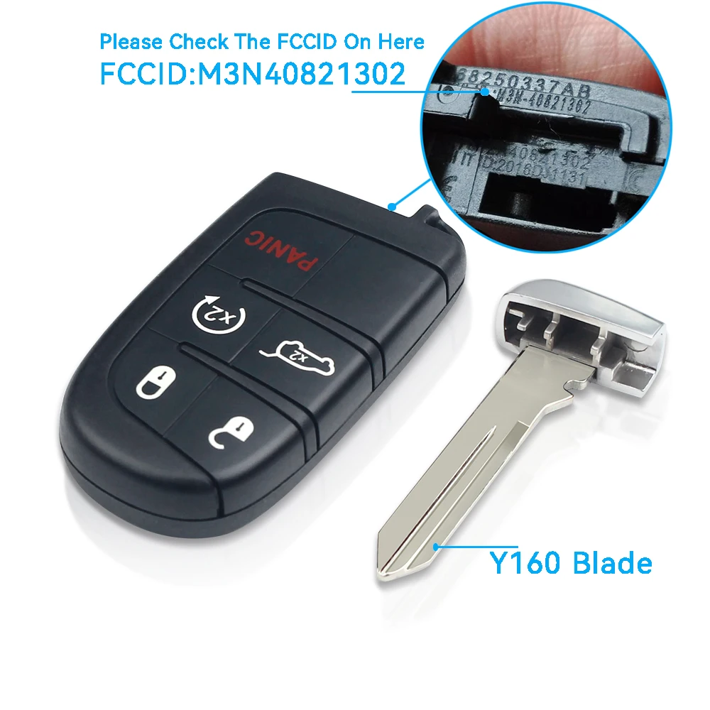 KEYYOU Ersatz-5-Tasten-Smart-Remote-Key M3N 40821302   Fob 433 MHz für Jeep Grand Cherokee 2013–2018 Dodge Journey Challenge