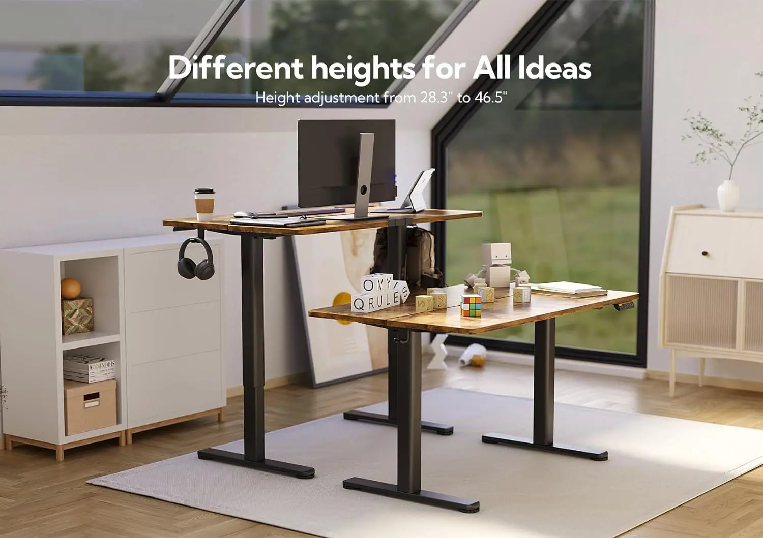 Electric Standing Desk, Adjustable Height Stand up Desk, 48x24 Inches Sit Stand Home Office Desk with Splice Board, Black Frame/