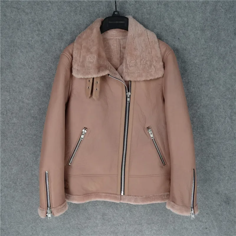 LNY SHop-Chaqueta de piel auténtica para mujer, abrigo de piel de oveja con lana, 100%