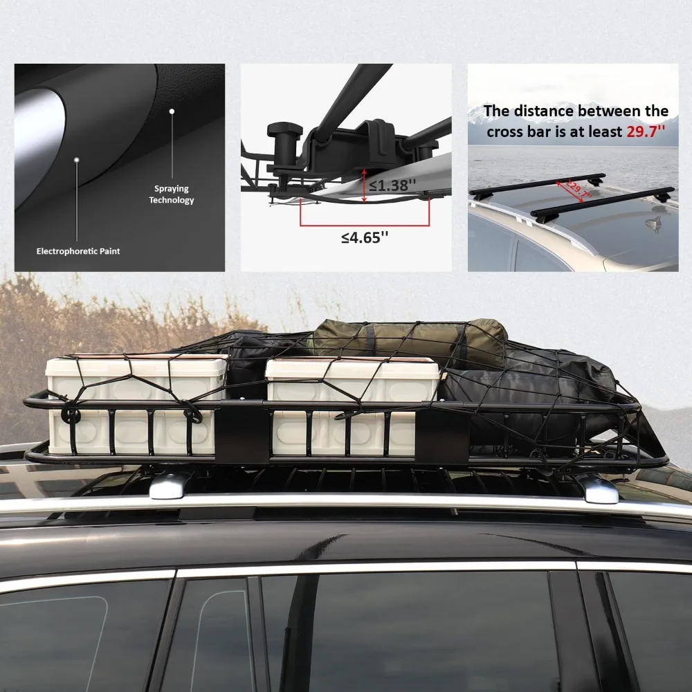 250LB Capacity Heavy Duty 64" x 39" x 6" Roof Rack Cargo Carrier Basket – Includes Cargo Net, for SUV/Truck/Van