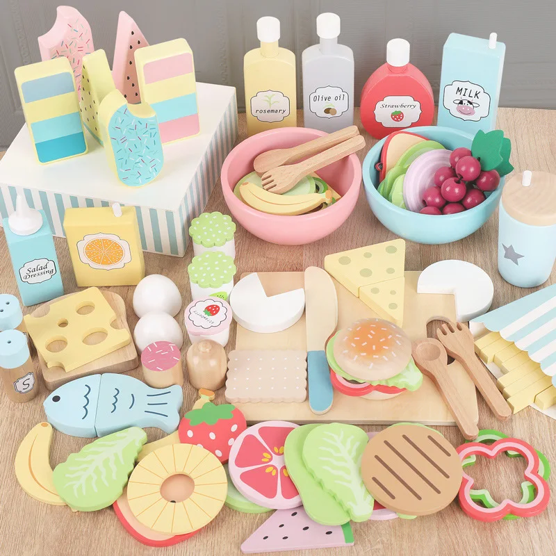 Gỗ Giả Vờ Chơi Thực Phẩm Nhà Bếp Đồ Chơi Cổ Điển Cắt Nấu Ăn Trẻ Em HousePlay Giáo Dục Giả Trò Chơi Đồ Chơi Cho Bé Gái Bé Trai
