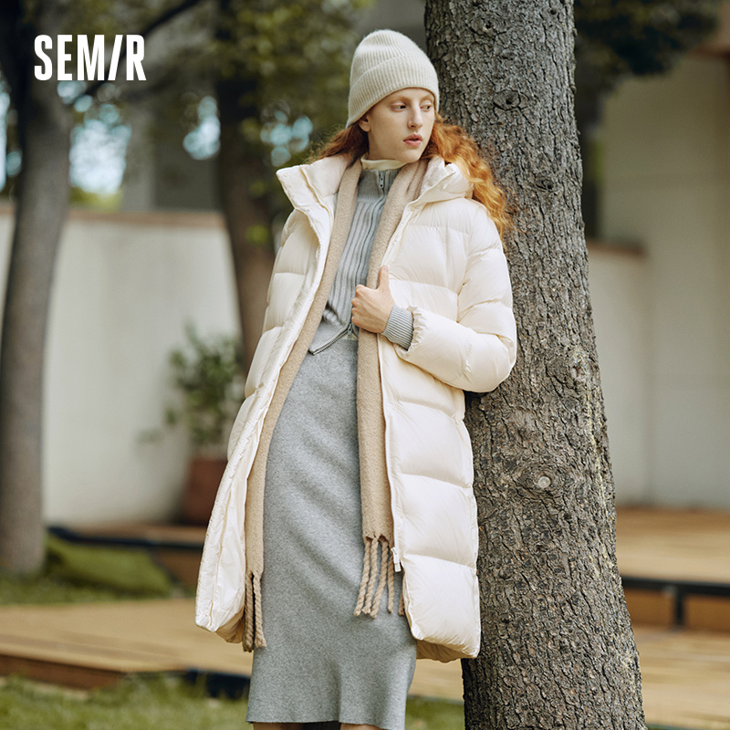 Semir jaqueta feminina inverno longo 90% pato para baixo impermeável à prova de óleo mancha 2025 novo sólido com capuz roupas de inverno mulher