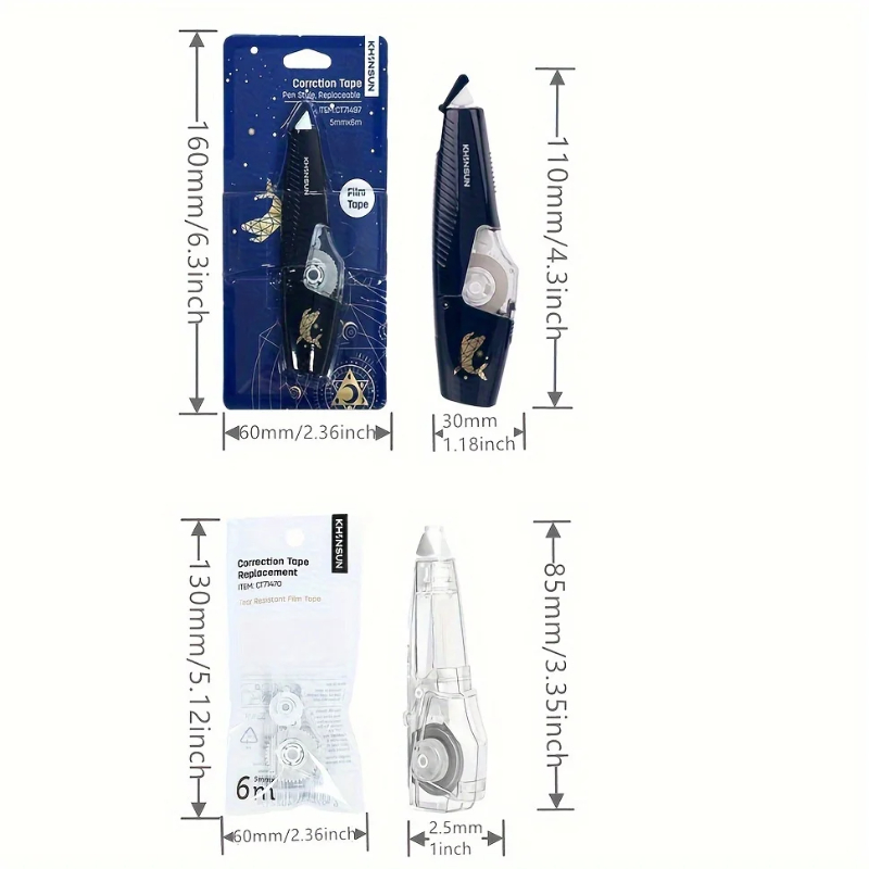 KHINSUN Schulkorrekturband mit Nachfüllstift-Stil, White Out Corrector, einfach austauschbare Korrekturbänder
