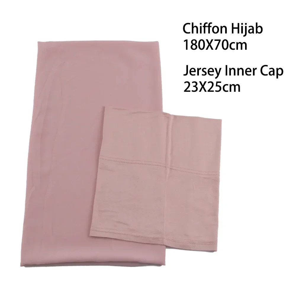 Chiffon hijab com boné interno combinando muçulmano hijab lenço chiffon longo xale com cor de jogo camisa tampas internas
