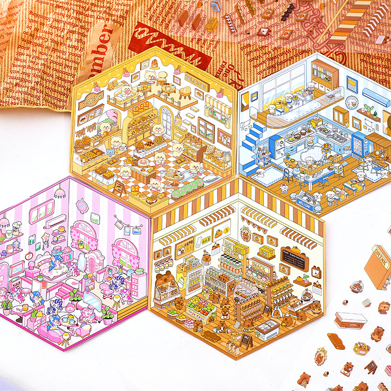 ใหม่! การ์ตูน 3D DIY ภูมิทัศน์สติกเกอร์ฉากขนาดเล็กภาพซ้อนสติกเกอร์สามมิติของขวัญคริสต์มาสสําหรับเด็ก