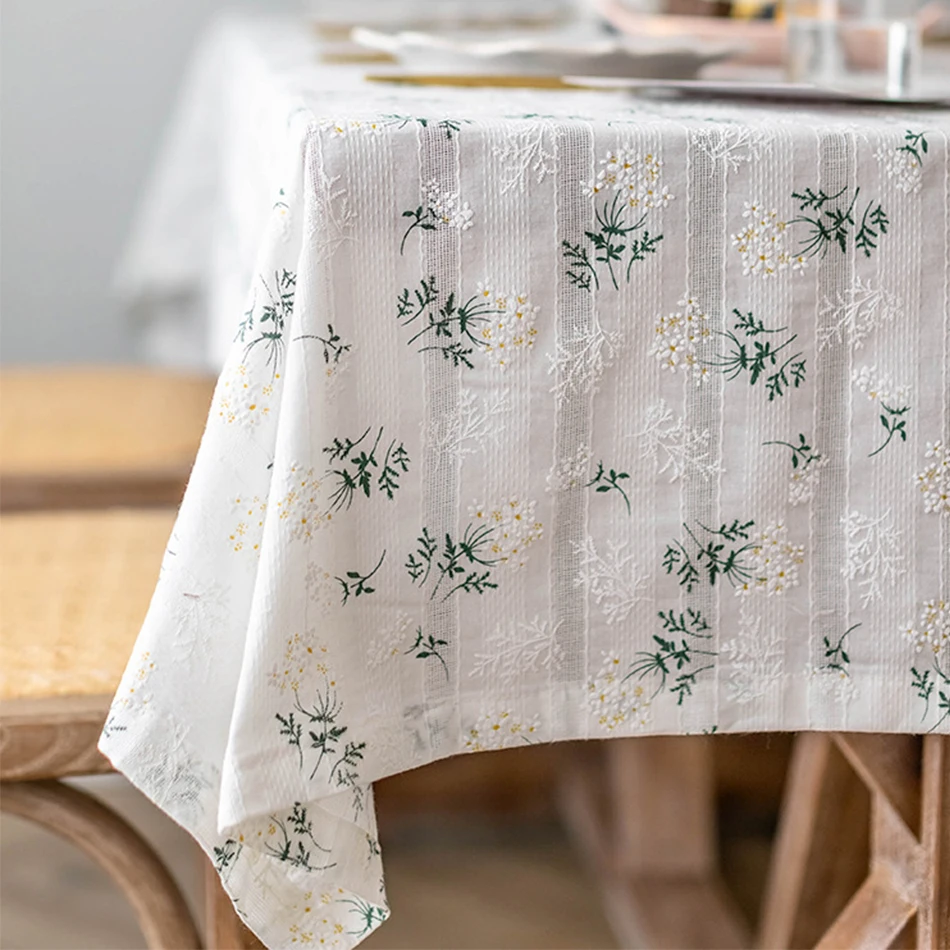 Toalha de mesa floral de algodão com margaridas pequenas estilo coreano, decoração de mesa de chá, capa de mesa retangular para cozinha, casamento, sala de jantar