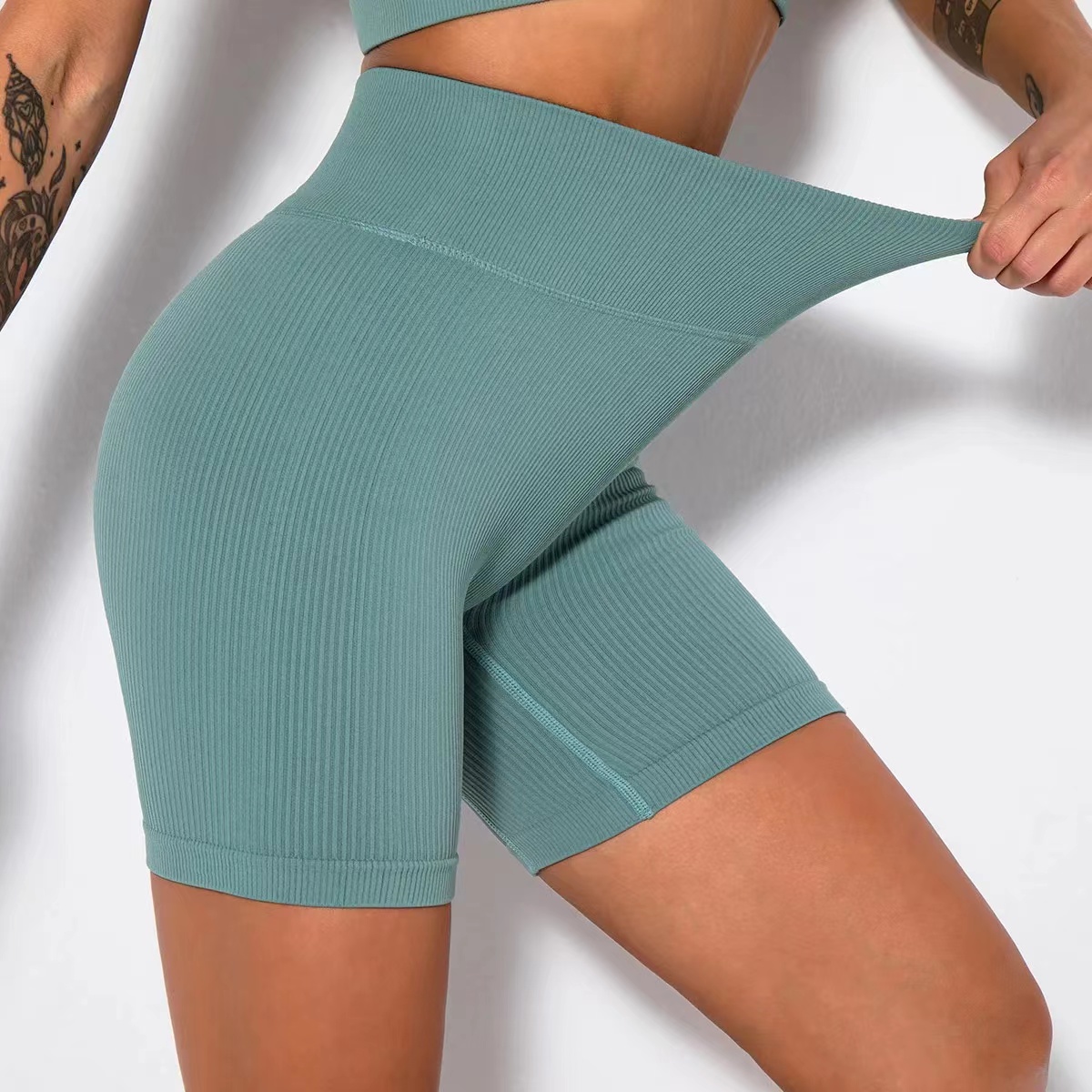 Naadloos gebreide sportshorts Casual hoge taille Push-up fietsbroek Fitness Running Tight Hip Lifting Yoga Shorts Sportkleding