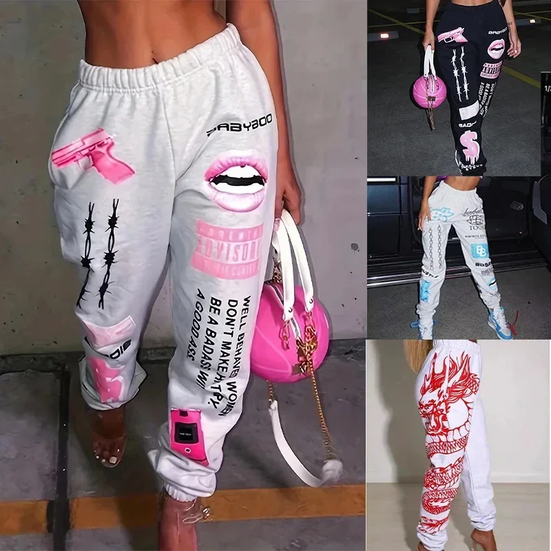 Sommer Neue Gedruckt Mode Elastische Taille Sport Casual Harlan Hosen für Frauen