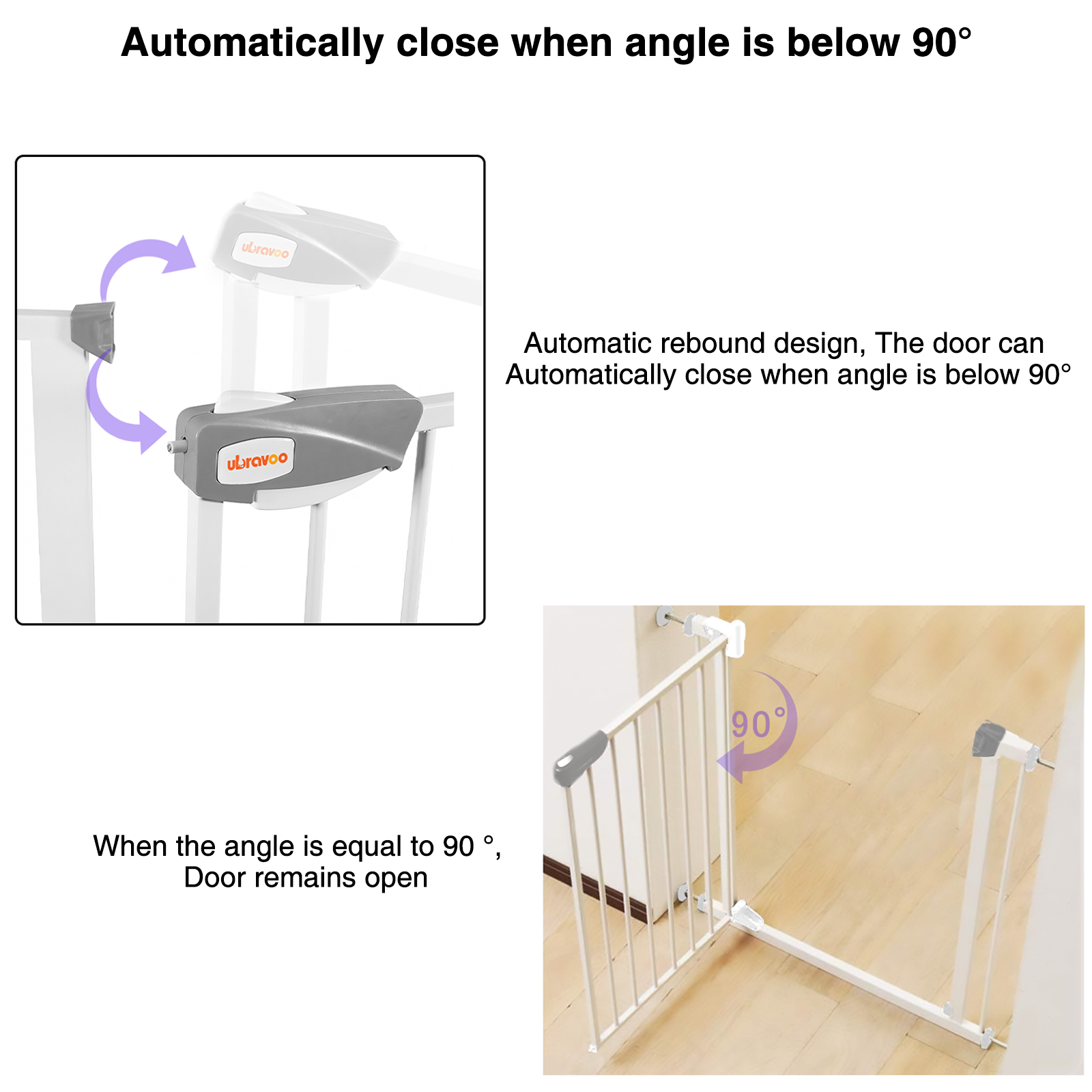 UBRAVOO Porte bébé pour portes et escaliers, recommande 100 cm, Barrière de sécurité pour animaux de compagnie, Fermeture automatique, Triple verrouillage, JLB-MD01