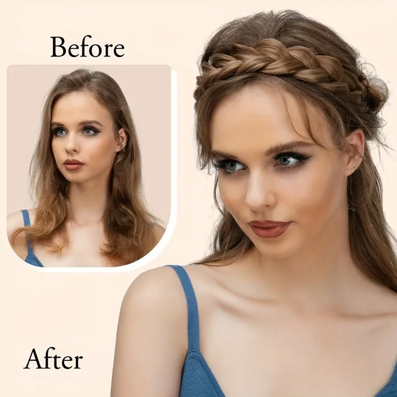 Peruca de fibra sintética ajustável para mulheres, faixa trançada à mão, adequada para uso diário, elegante de usar
