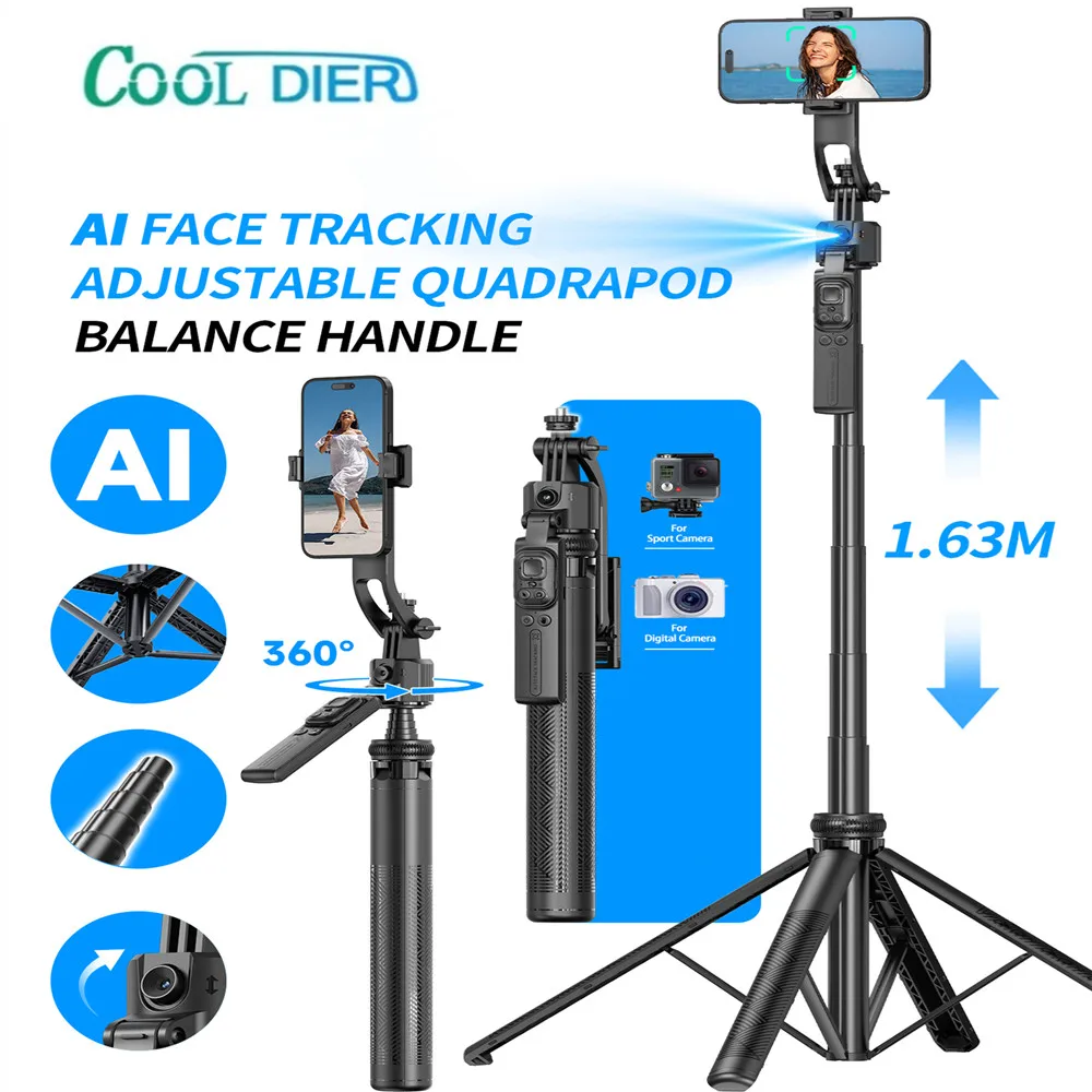 COOL DIER Estabilizador de cardán 5 en 1 para teléfono inteligente, palo de Selfie con control remoto por Bluetooth, seguimiento inteligente por Ia, antivibración, trípode de inclinación