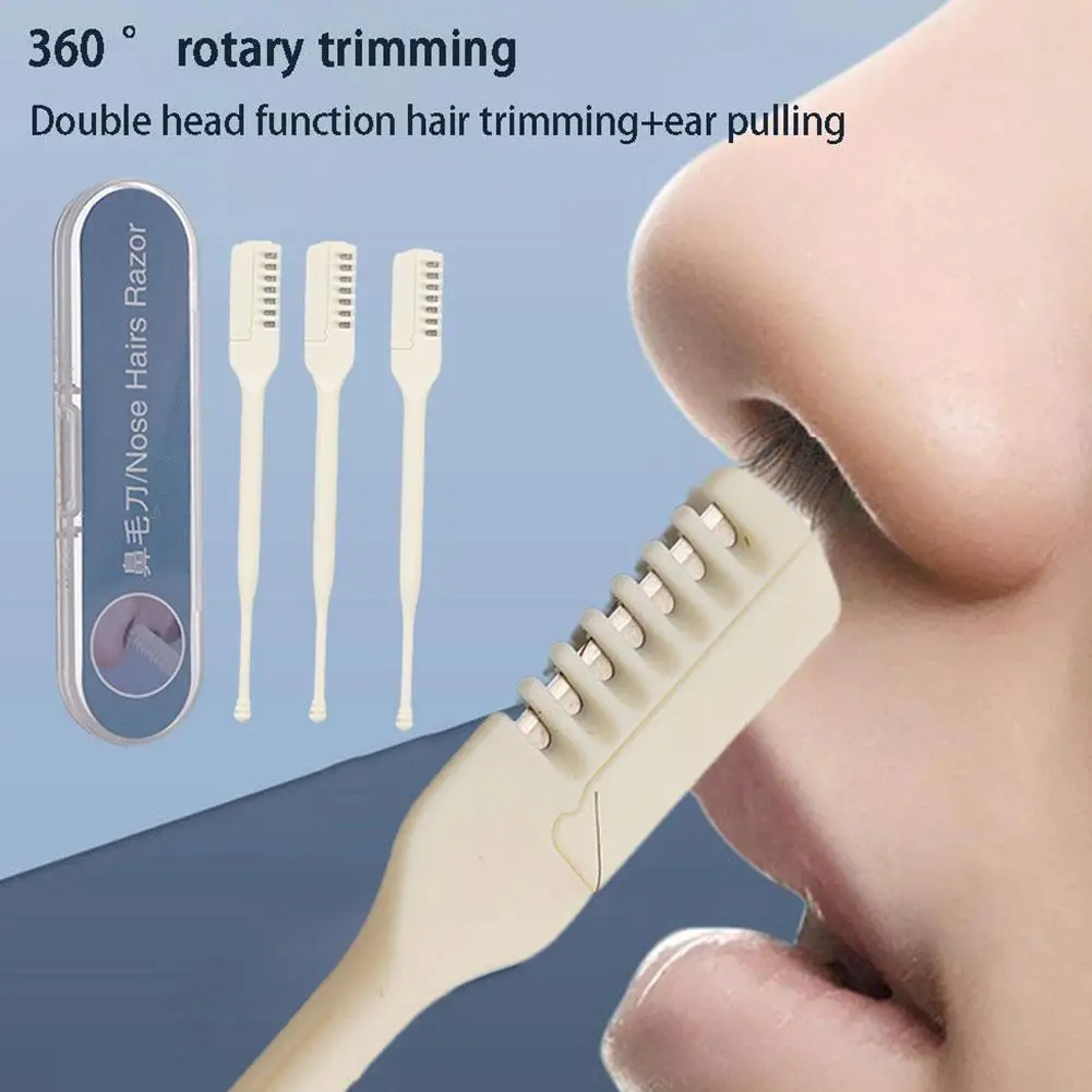 1/2/3pcs 2023 최신 비강 헤어 커터 360 회전 가위 여성과 남성을위한 코 헤어 트리머 안전 휴대용 매뉴얼