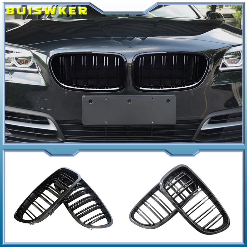 Grade de rim preta brilhante para carro, grelha de corrida com ripas duplas para bmw série 5 f10 f11 f18 520d 530d 540i 2010-2017, peça de reposição
