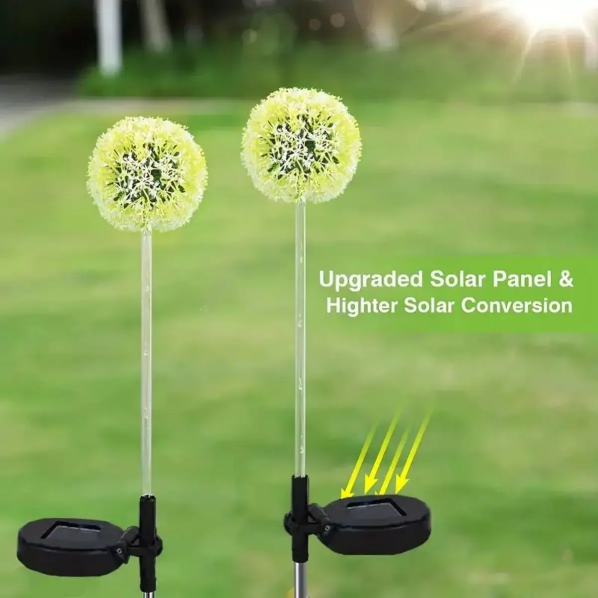 3 LEDS พลังงานแสงอาทิตย์กลางแจ้ง Dandelion ไฟ LED สี Scallion Ball ไฟ, ไฟสนามหญ้า, สําหรับ Garden, Patio, ทางเดิน, ตกแต่งสนามหญ้า