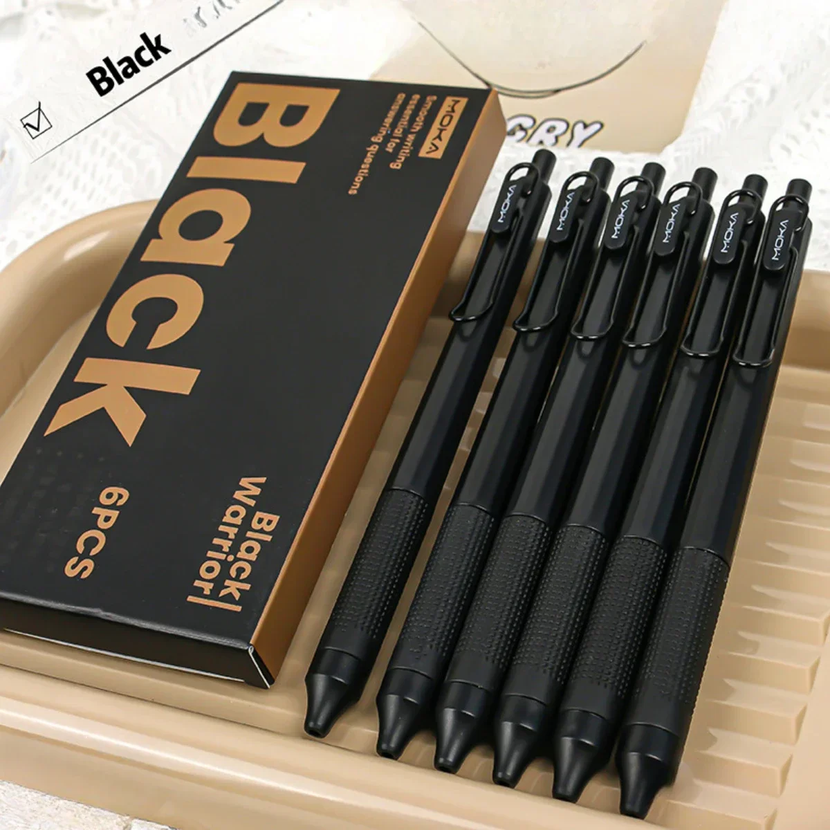 Conjunto de canetas de tinta gel retrátil, 6 peças, escrita suave, 0.5mm, ponto fino, à prova de manchas, secagem rápida, canetas de gel portátil, presentes