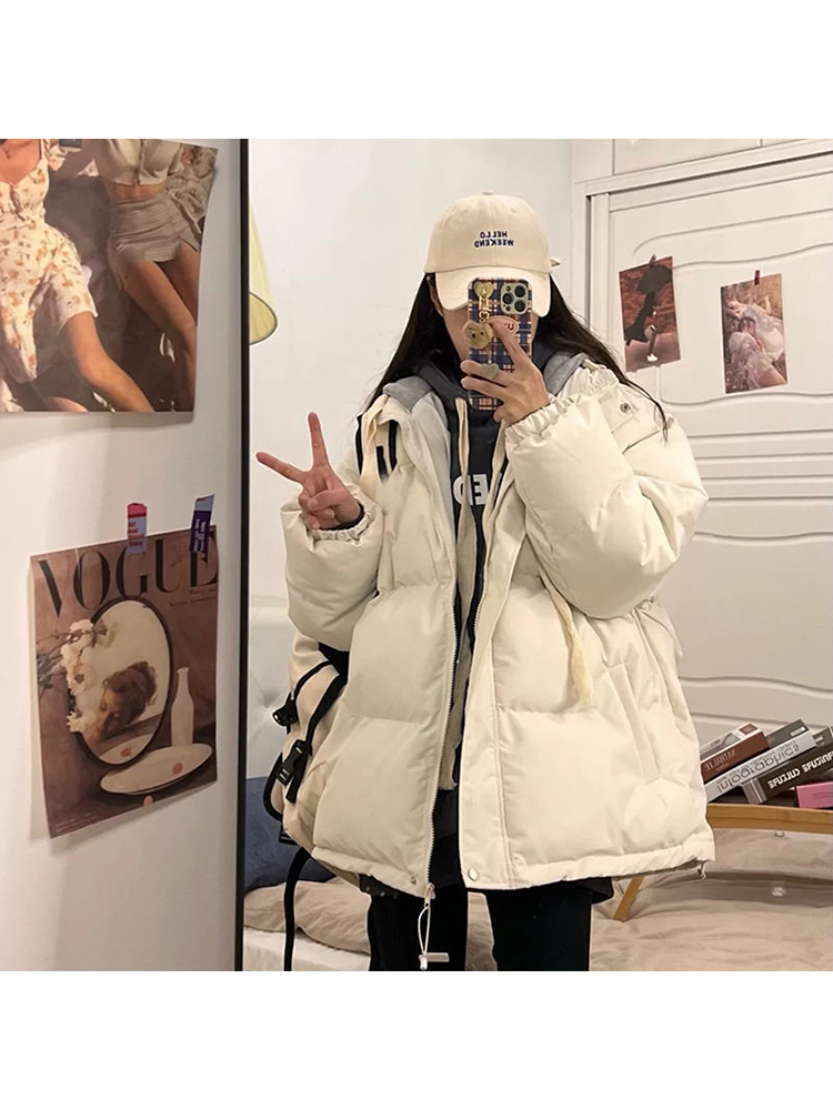 ฤดูหนาวแจ็คเก็ตผู้หญิง Parkas 2022เกาหลี Thicken Warm Spliced Coat ขนาดใหญ่ MODE Korea หลวมปักเป้า Outerwear Feamle