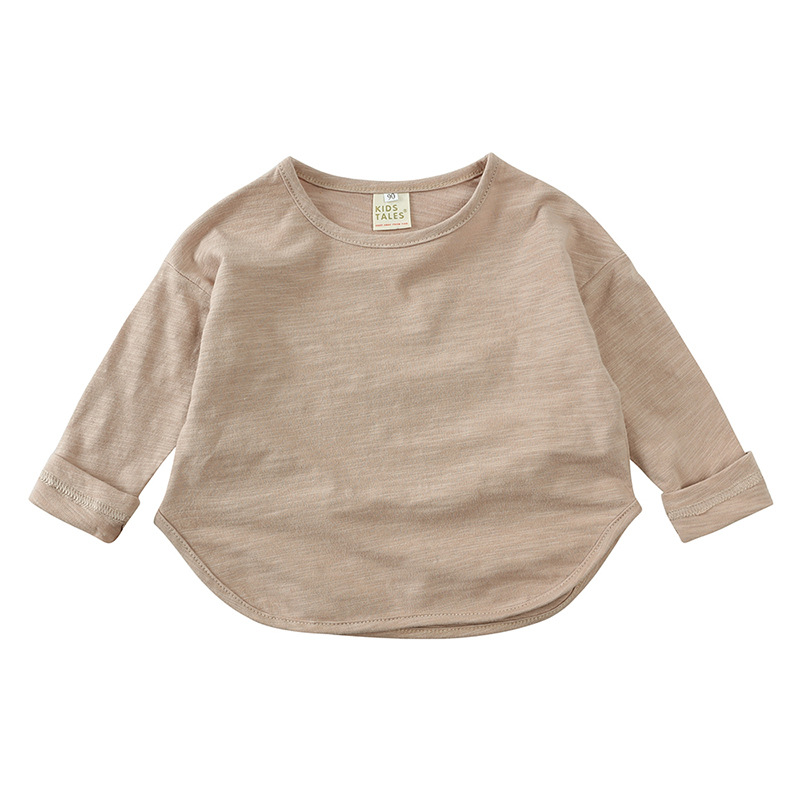 Camisa de fondo lisa con cuello redondo para niños, camiseta informal Simple de manga larga, Tops de algodón para niños, camisetas únicas para niños, otoño
