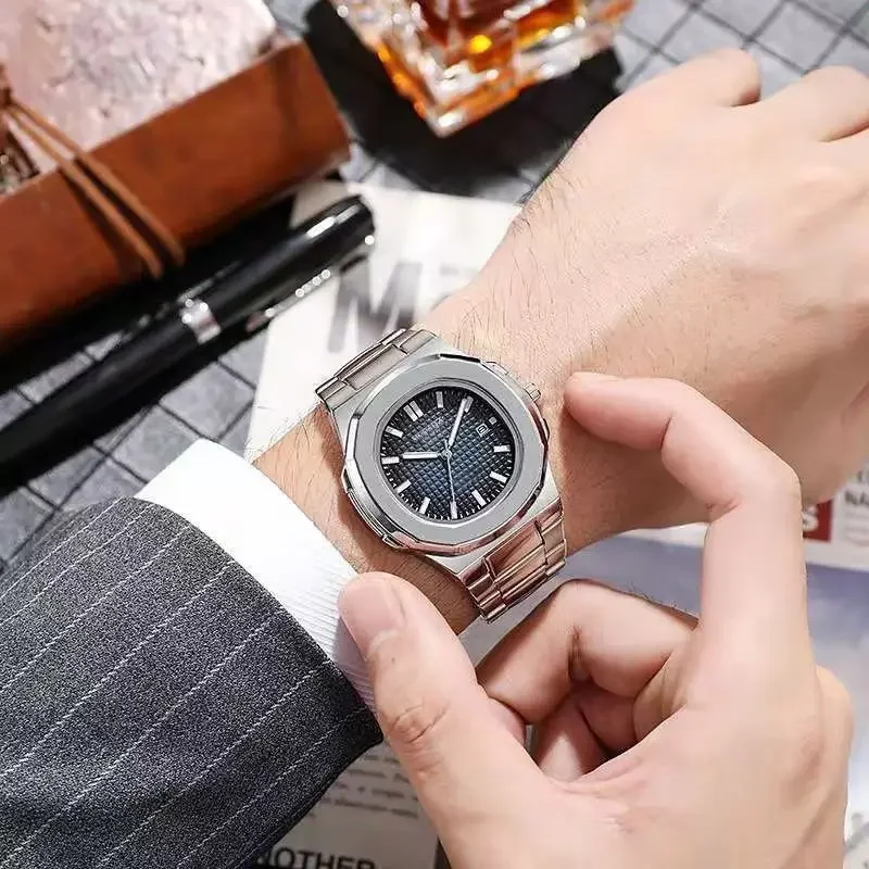Nowe luksusowe męskie zegarki kwarcowe automatyczny zegarek z datownikiem męski sportowy chronograf ze stali nierdzewnej dla mężczyzn zegar reloj hombre
