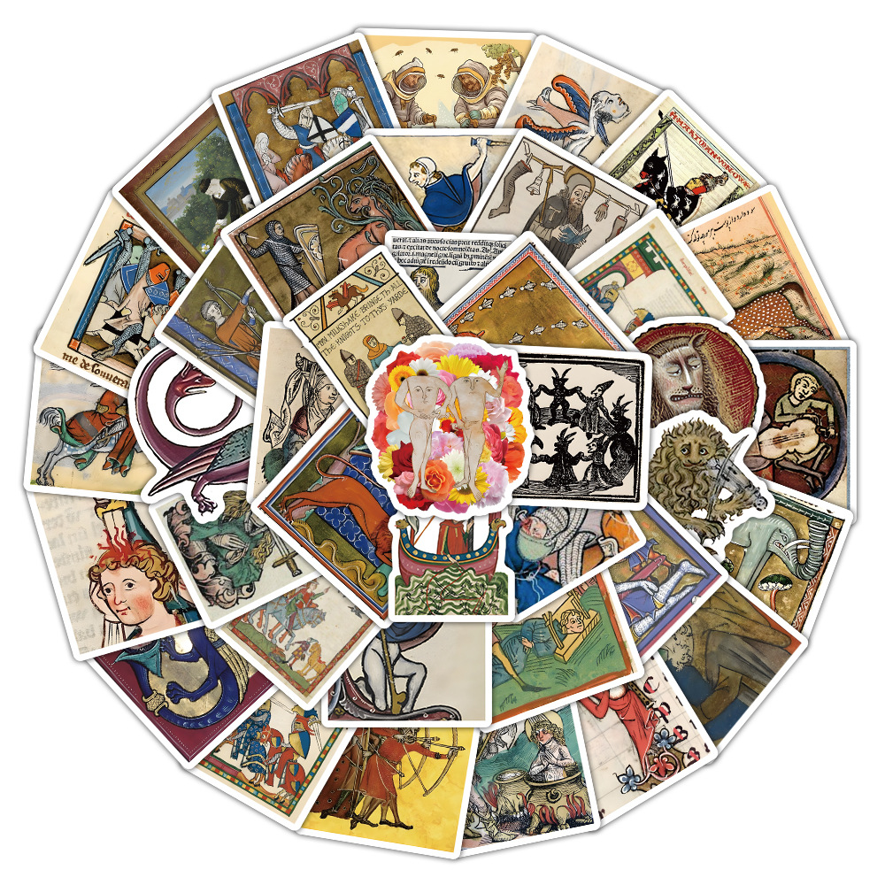 10/30/50PCS Retro Medieval Art Poster Pattern Sticker DIY Phone Laptop Luggage Skateboard Graffiti Decals Fun for Kid Toy