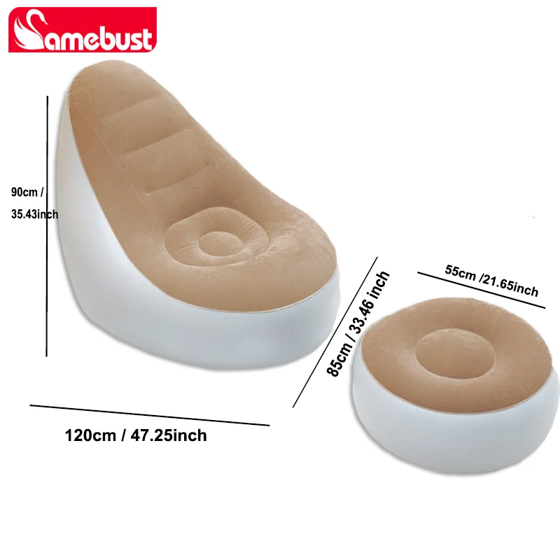 Divano gonfiabile Camebust - Superficie floccata Poggiapiedi in PVC di alta qualità Gonfiaggio rapido Lazy Lounge Colore marrone