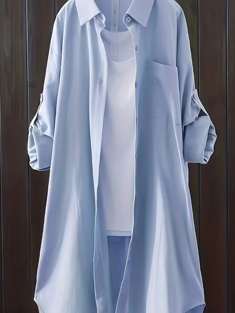 Plus Size Vrouwen Ademende Blouse Koreaans Shirt Nieuwe Populaire Losse Casual Mode Eenvoudige Effen Vrouwelijke Lange Mouwen Top Van Kleding
