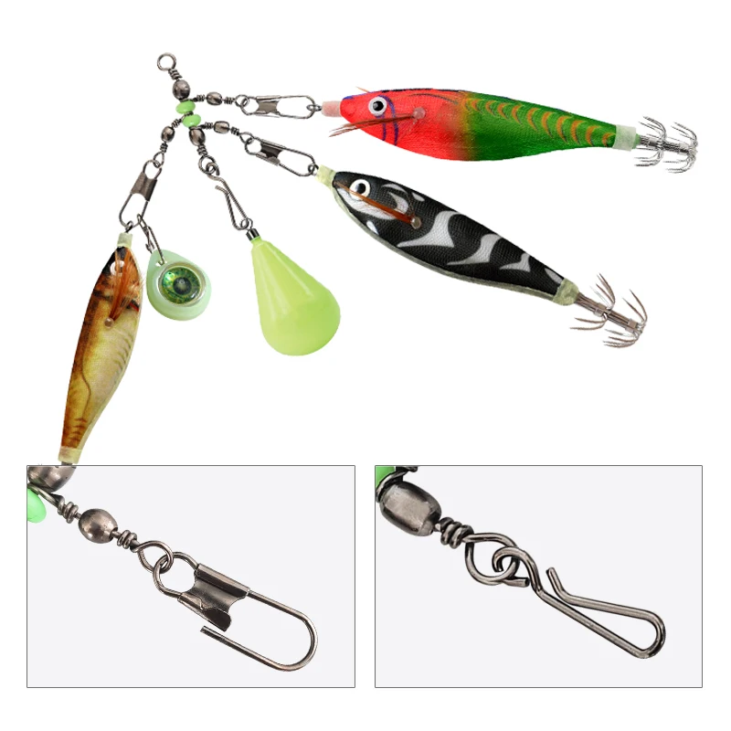 ใหม่ Luminous Squid Jig Lure หมุนตกปลาแบริ่ง Rolling หมุนแหวนตกปลา Connector Interlock Snap อุปกรณ์เสริม