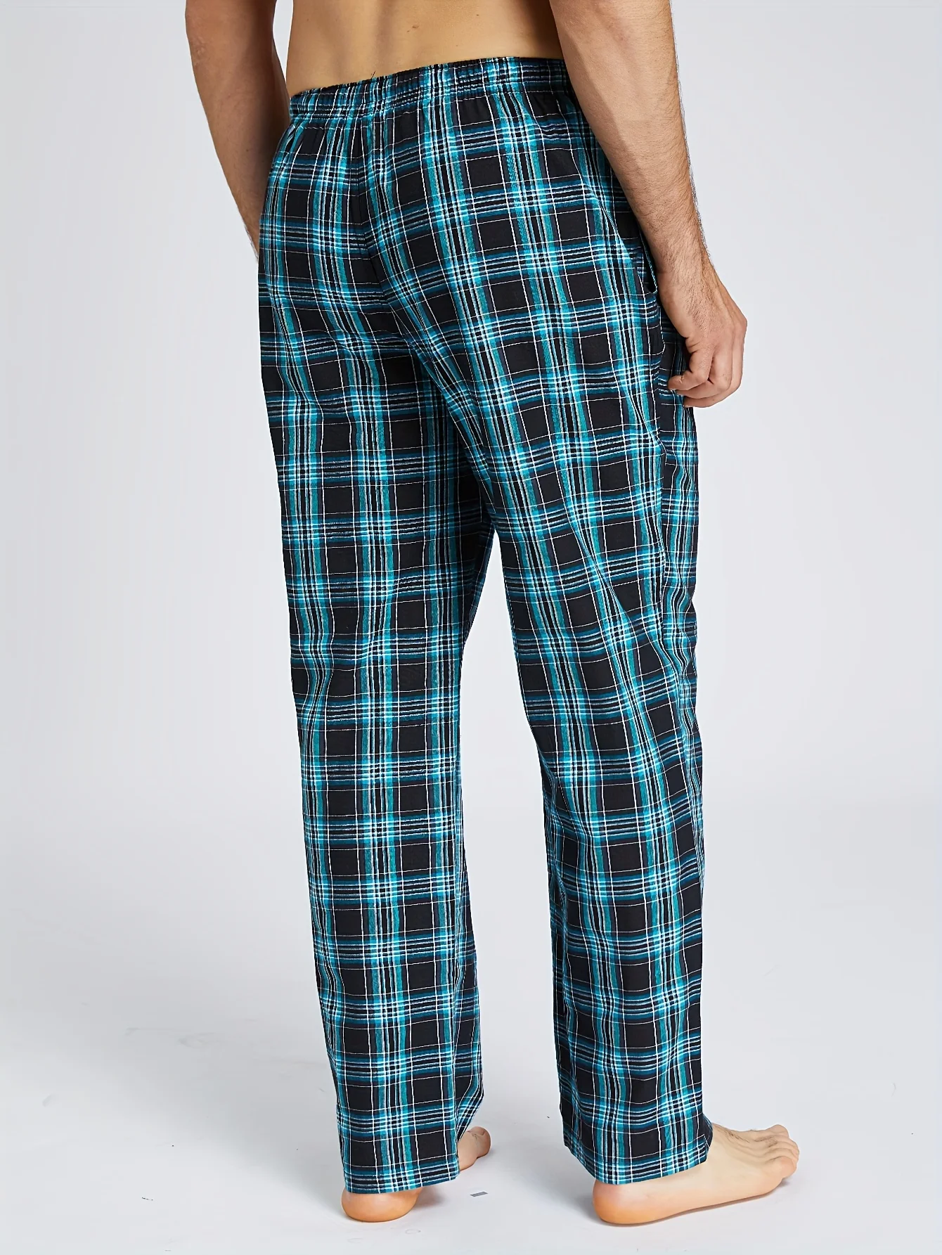 Herren-Pyjamahose, Herbst, neu, kariert, 100 % Baumwolle, dünn, weich, bequem, elastischer Bund mit Taschen, Heim-Lounge-Hose