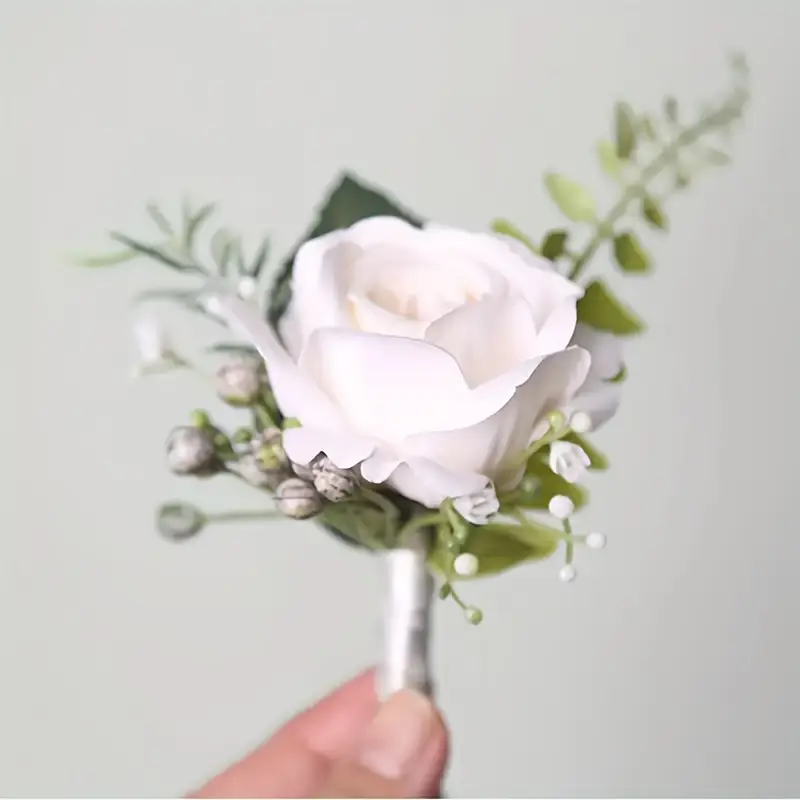 Eleganti fiori all'occhiello dello sposo per abiti da uomo, rose artificiali, corpetto da polso, accessori da sposa