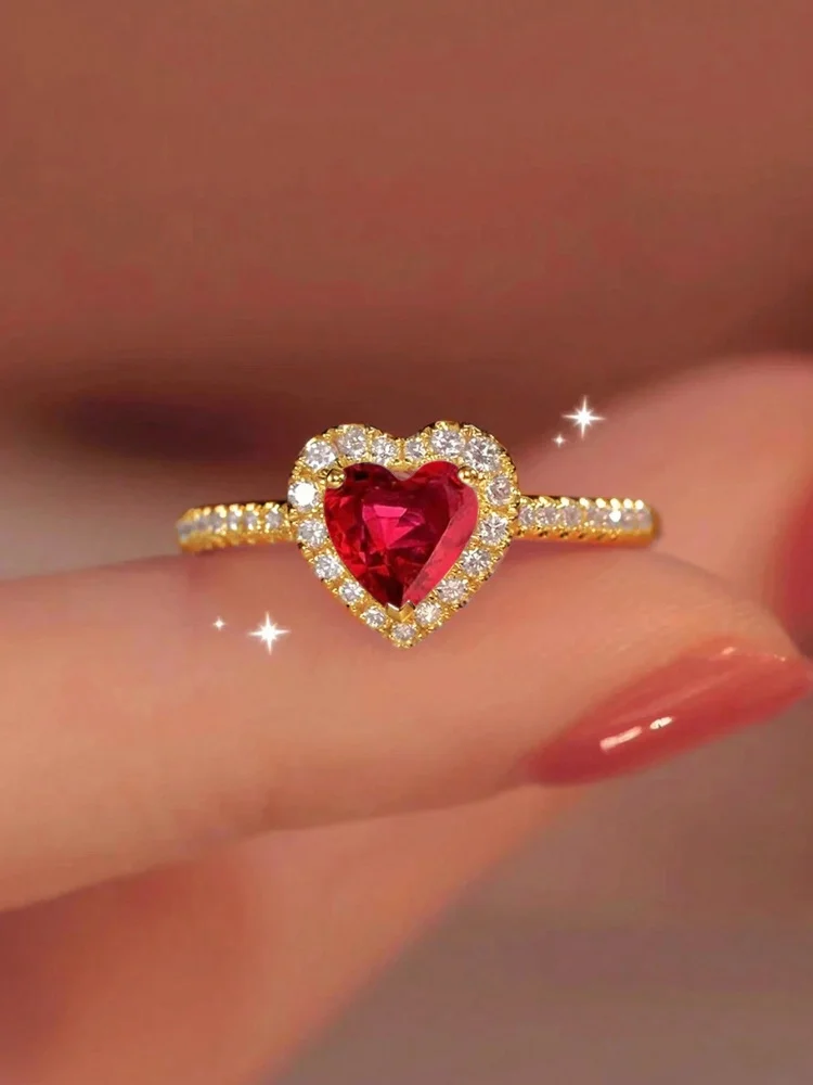 Wunderschöner Zirkon-glänzender Liebes-Herz-Ring für Frauen, Verlobung, Hochzeit, echtes 925er-Sterlingsilber, luxuriöser, hochwertiger edler Schmuck