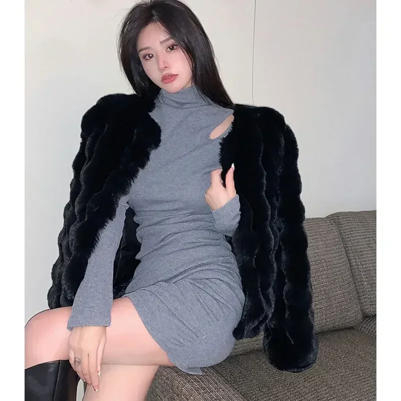 2024 冬のファッションフェイクファーコート女性のファッション暖かいフェザーコートカーディガンショートアウターレディパーティーエレガントな衣装新