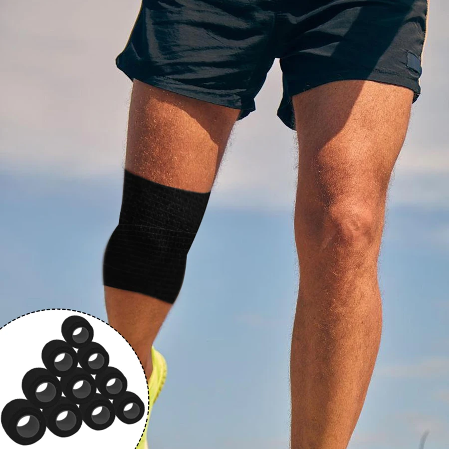 Vendaje deportivo de gasa negra, 6 uds./12 Uds./24 Uds., 5cm x 4,5 m, con vendaje elástico transpirable autoadhesivo para fijar dedos, muñecas y