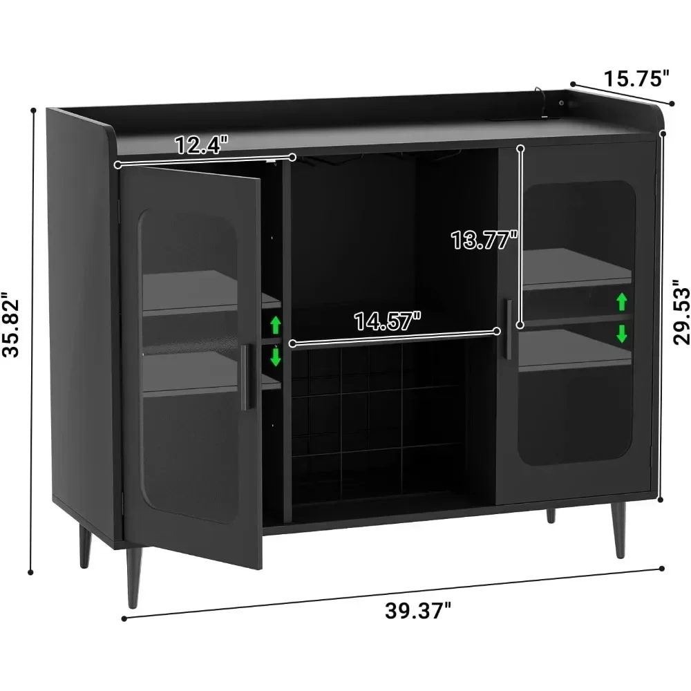 Liquor Cabinet Bar with Power Outlet & LED Light, Wine Bar Cabinet with Wine & Glasses Rack, Buffet Sid, Home Coffee Bar Cabinet