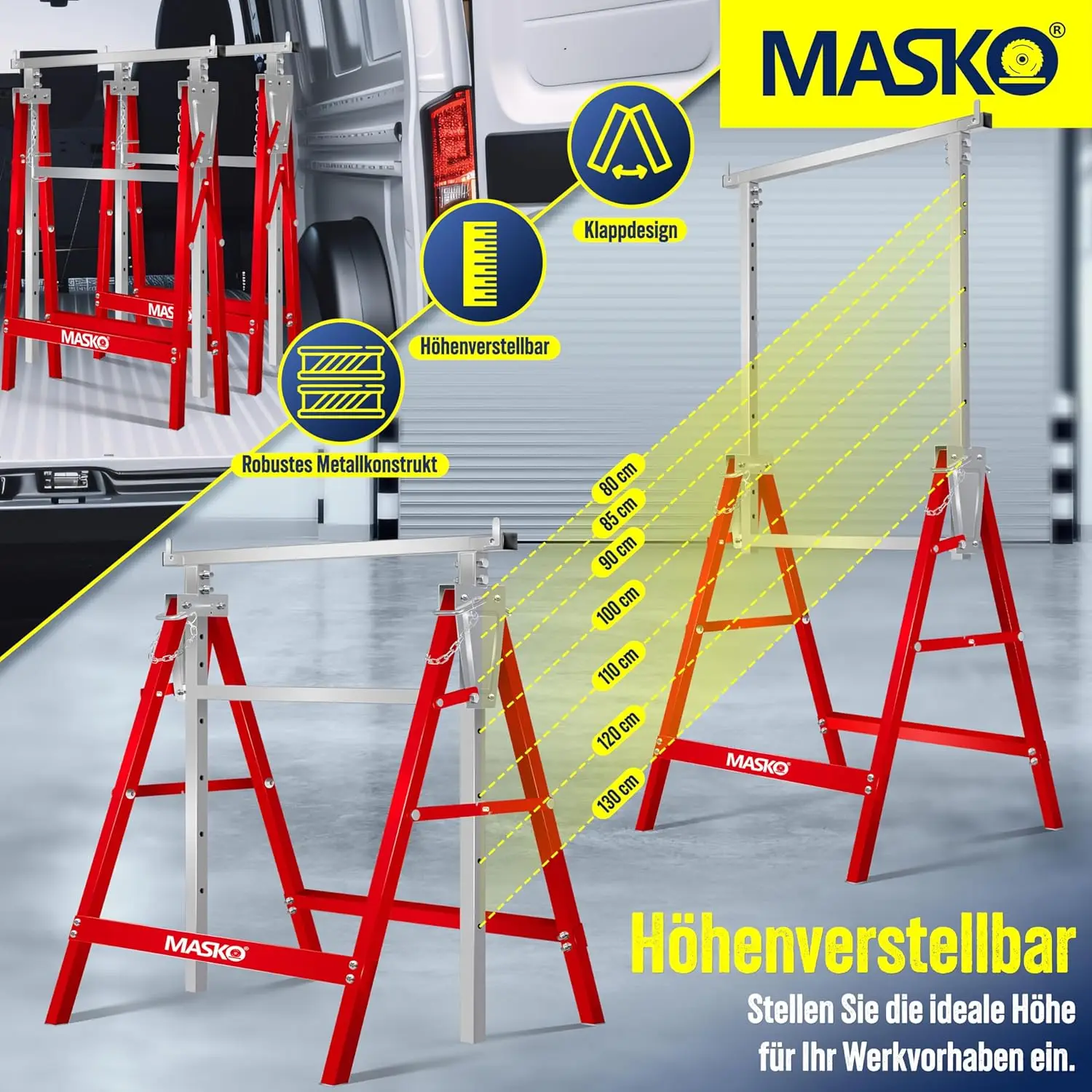 Teleskop arbeits ständer Grundrahmen 2er-Set | Klapp ständer max. Last 800 kg | höhen verstellbar 1300-mm | Gerüst bock