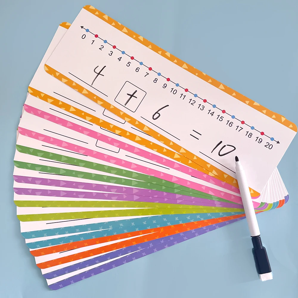 Addition & Subtraction Number Line Dry Erase Cards Math Manipulatives Board for Kids Students Classroom Home Write and Wipe