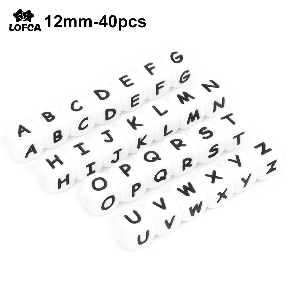 LOFCA 40 個アルファベットシリコーンレタービーズ 12 ミリメートル歯が生えるビーズ食品グレードおしゃぶり英語文字ベビー看護歯が生える