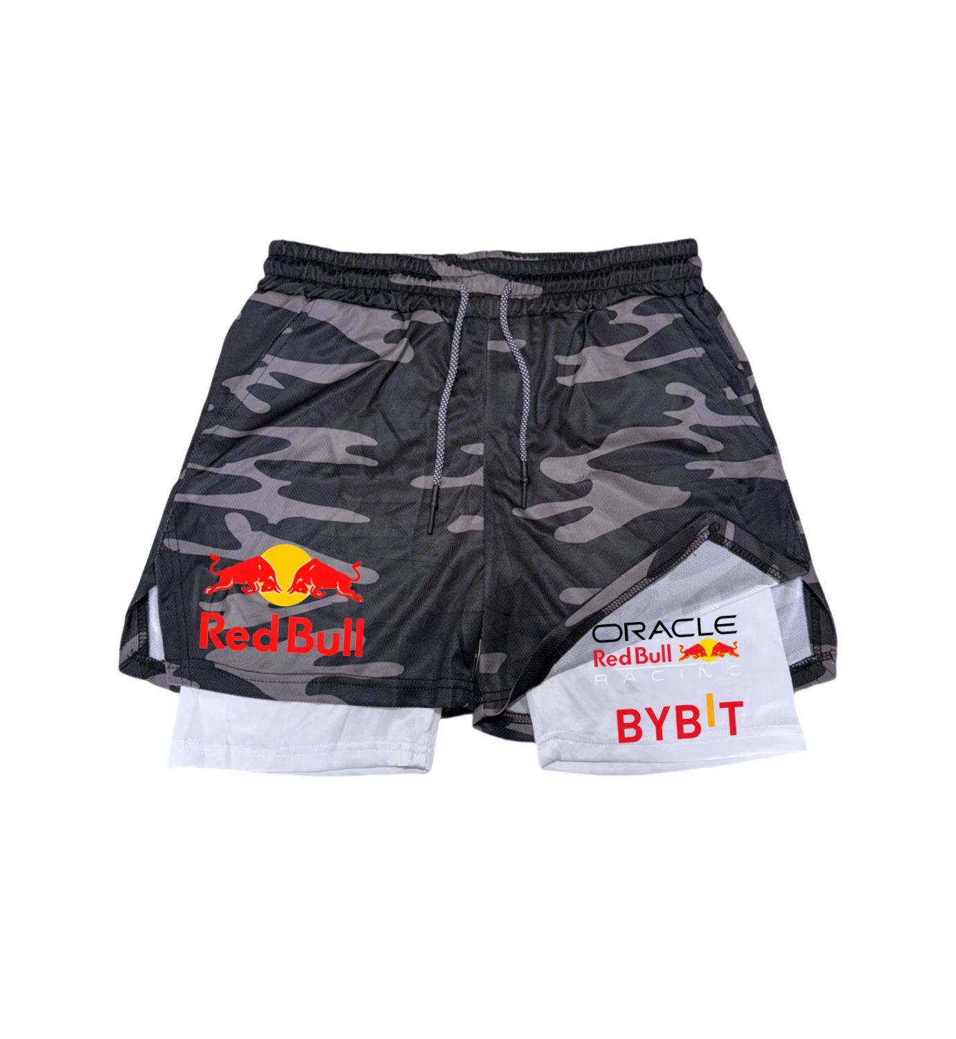 New Men's 2-in-1 Red Bull Sports Shorts Breathable Casual Quick Drying Double-layer Summer Running M-5XL