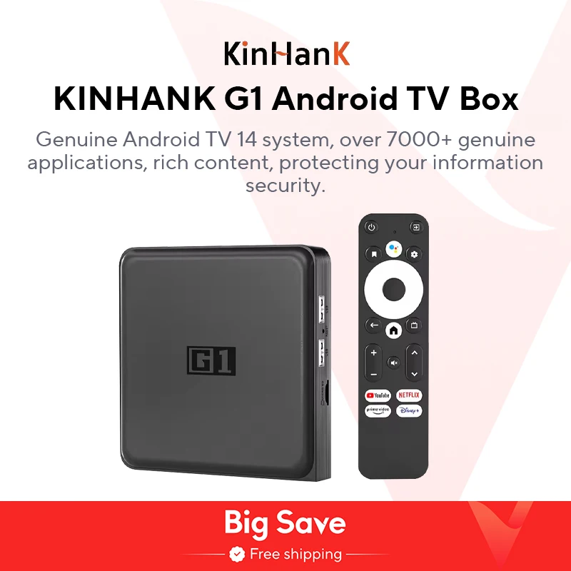 KINHANK G1 Android TV Box With Netflix 4K Ultra HD Google Certified Dolby Vision HDR10+  4G 32G WiFi6 Streaming Media Device