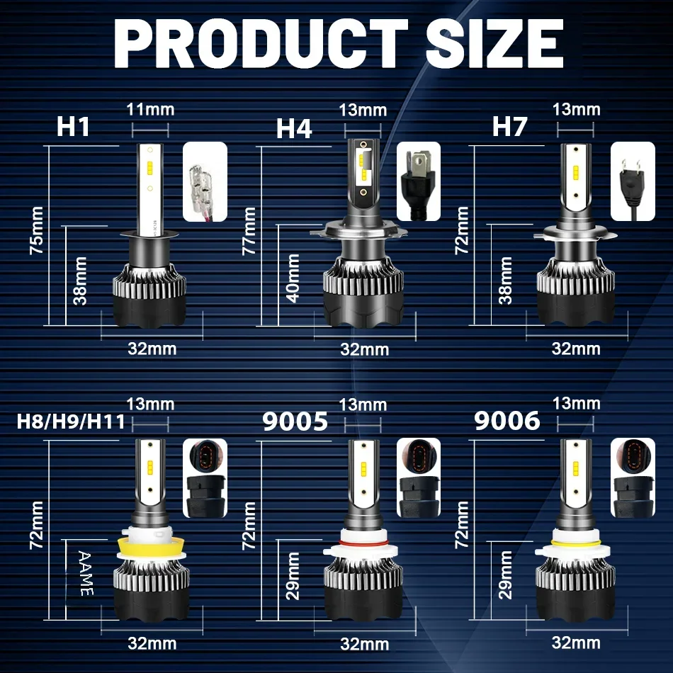 Dualvision H4 LED Headlight 800W 3570 CSP LED H7 H1 H11 H8 9005 9006 HB3 HB4 H9 4300K 6500K 8000K 2PCS Fog Lights Mini Diode 12V