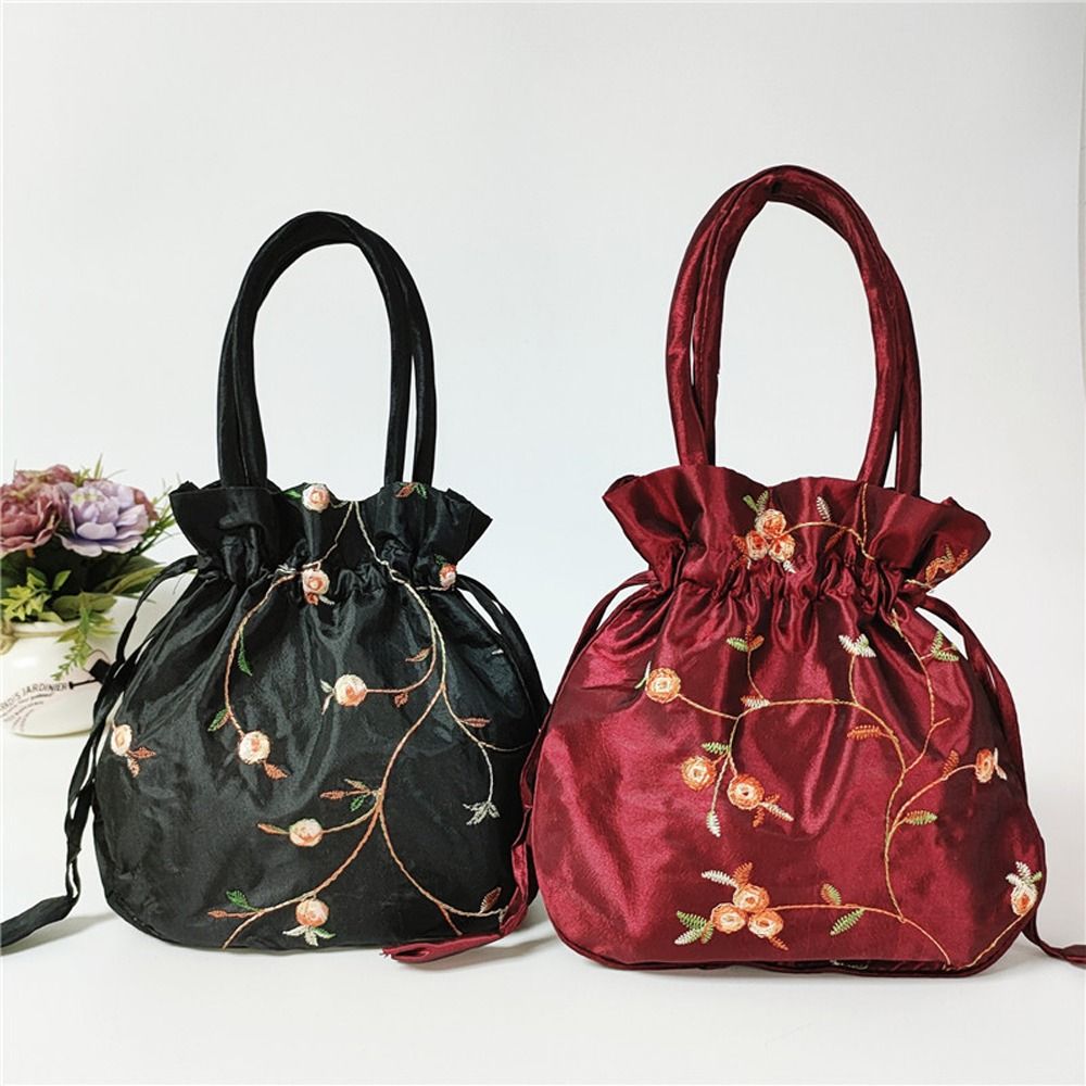 Bolsos de seda con cordón bordado Retro para mujer, monedero, BILLETERA, embalaje de joyería, bolsa de cubo de almacenamiento, accesorios Hanfu