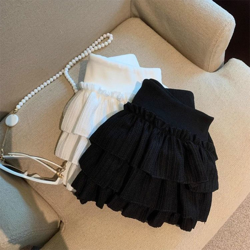 Süße Puffy Kuchen Frauen Röcke Koreanische Mode Geraffte Rüschen Mini Rock Campus Harajuku Casual Vielseitig Elastische Taille Solide Rock