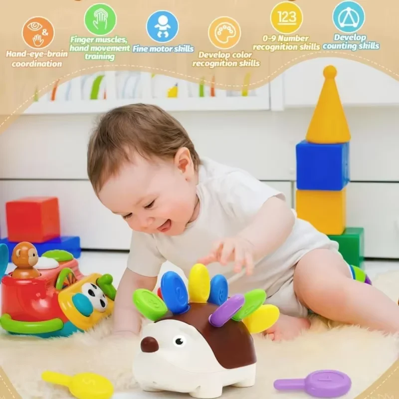 ของเล่นเม่นสัมผัสสำหรับเด็กเล็ก ของเล่นมอนเตสซอรี่ ฝึกกล้ามเนื้อมัดเล็ก ของเล่นเสริมพัฒนาการเด็กก่อนวัยเรียน ของเล่นเสริมประสาทสัมผัสสำหรับเดินทาง สำหรับเด็กอายุ 1 2 3 4 ปี