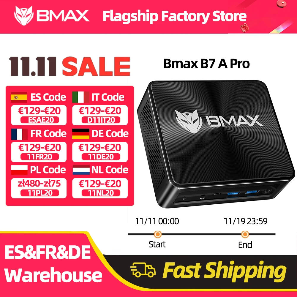 Bmax b7a pro mini pc amd ryzen 5 7430u processador amd radeon gráficos 16gb ram 512gb ssd windows 11 usb hdmi tipo-c mini pc