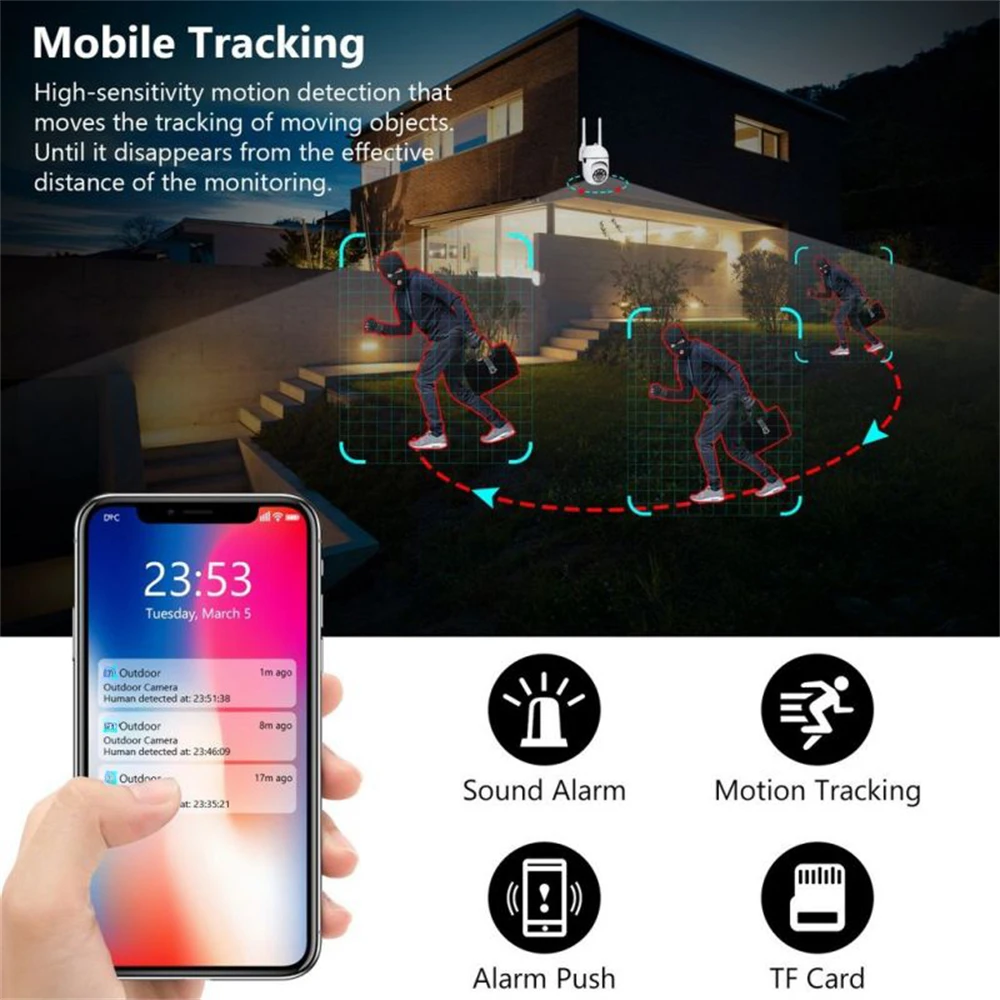 Telecamera Wifi da 8 MP Telecamera PTZ di sorveglianza di sicurezza wireless esterna Zoom digitale 4X Monitoraggio umano Audio bidirezionale CCTV a colori notturni