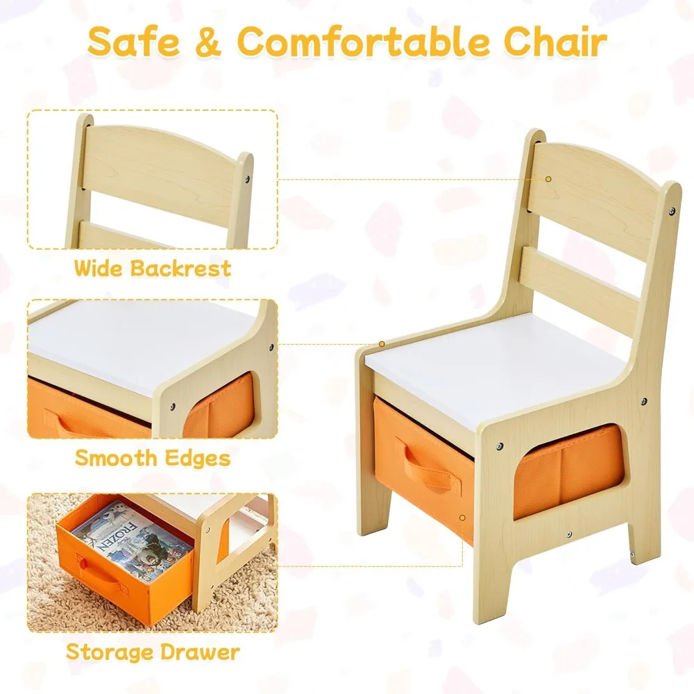Kids Table and Chair Set, 3 in 1 Wooden Activity Table with Detachable Tabletop, Toddler Table and Chair Set with Storage Drawer