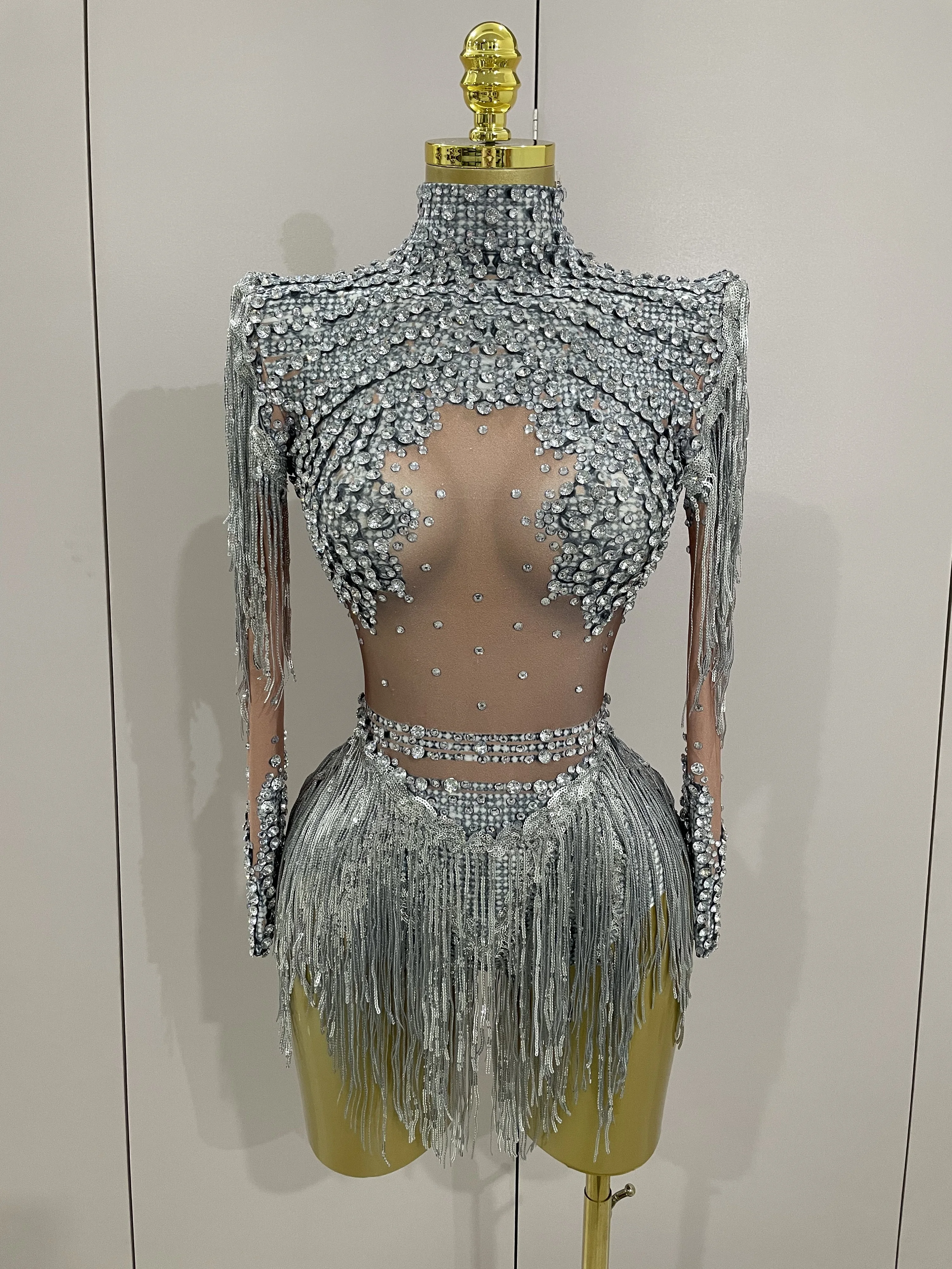 Body elástico con borlas y lentejuelas brillantes para mujer, traje de actuación en escenario para fiesta de cumpleaños, club nocturno, Dj, novedad de 2025