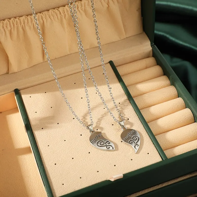 2 pezzi di collana placcata in argento antico alla moda madre bella figlia combinazione per amore gioielli in stile genitore-figlio