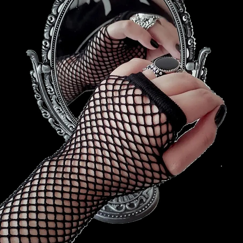 1 par de guantes largos sin dedos de rejilla de neón, brazalete para pierna y brazo, ropa de fiesta, vestido elegante para mujeres, chicas sexis, guantes de malla de baile gótico Punk