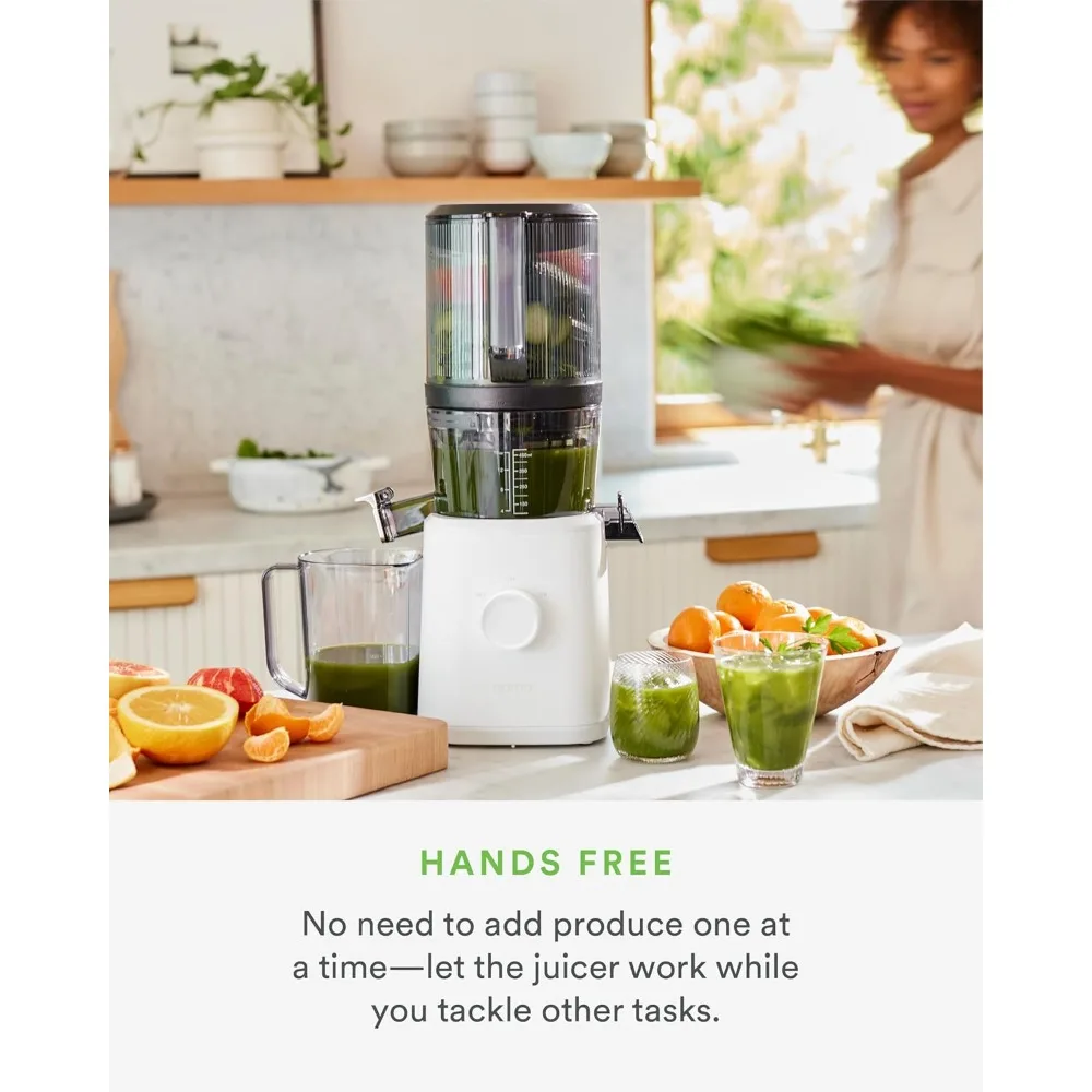 Cold Press Juicer,Feeding for Hands-Free Operation with Wide Mouth Hopper for Whole Recipe Loading,Zero Waste Masticating Juicer