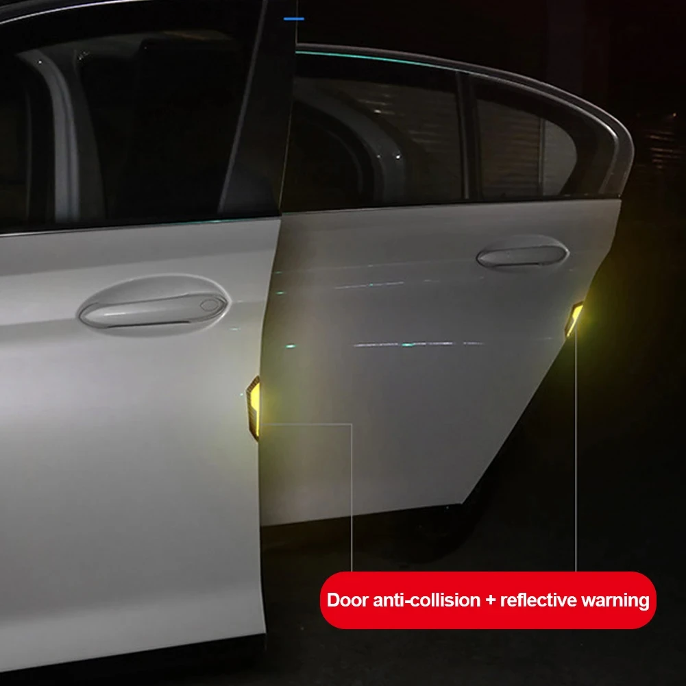 4PCS Car Door Anti-Collision Strip Body Stickers Reflective Warning Stickers Decorative Scratch-Resistant Modified Universal